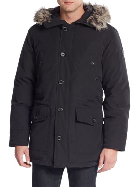 michael kors mens fur trimmed twill parka|Faux Fur Trim Woven Parka .